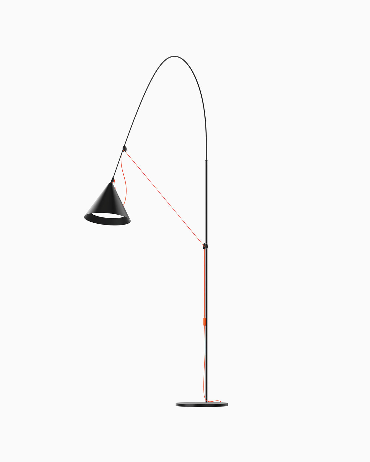 Midgard AYNO XL adjustable floor lamp in black with neon orange textile cable