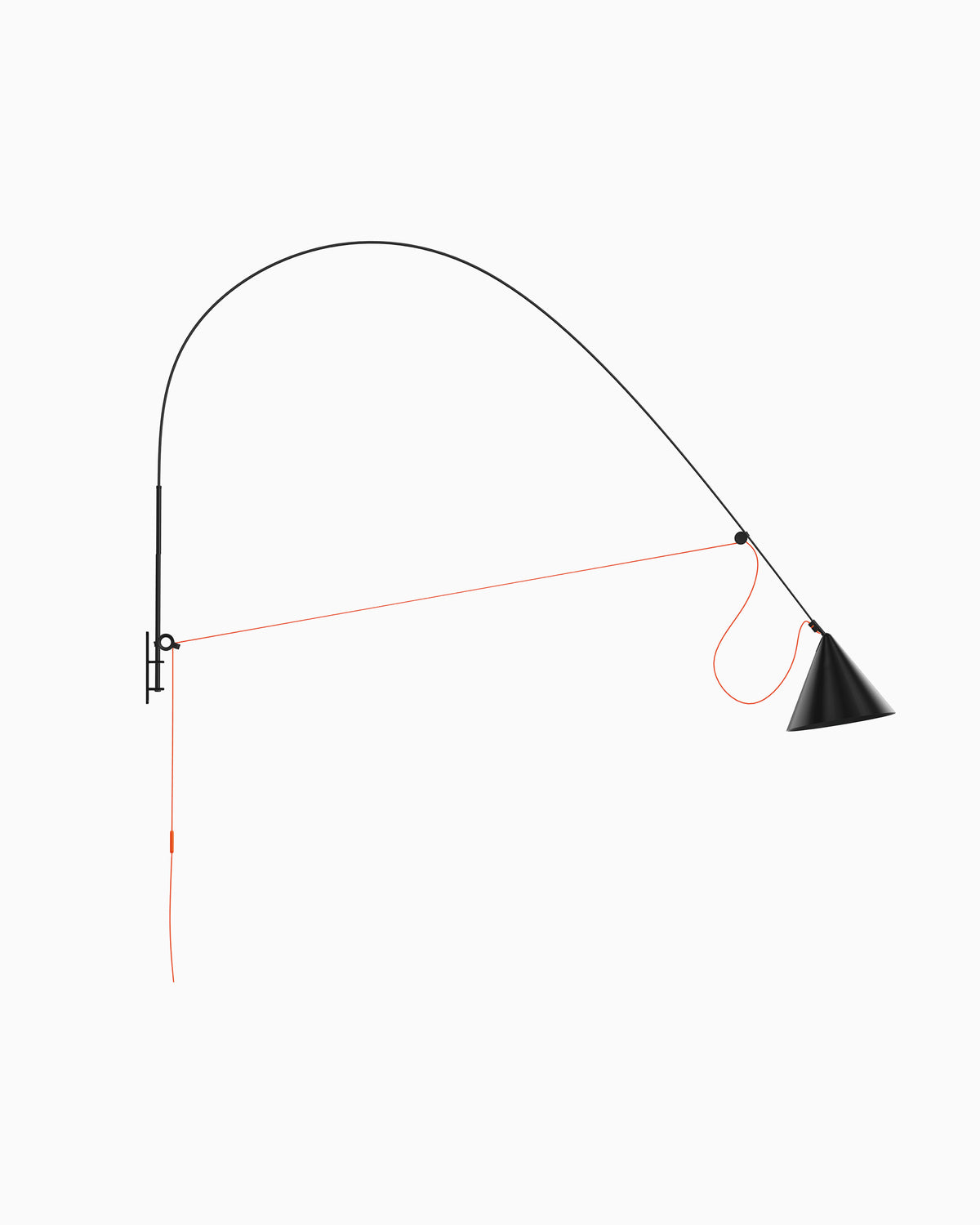 Midgard AYNO XL adjustable wall lamp in black with neon orange textile cable