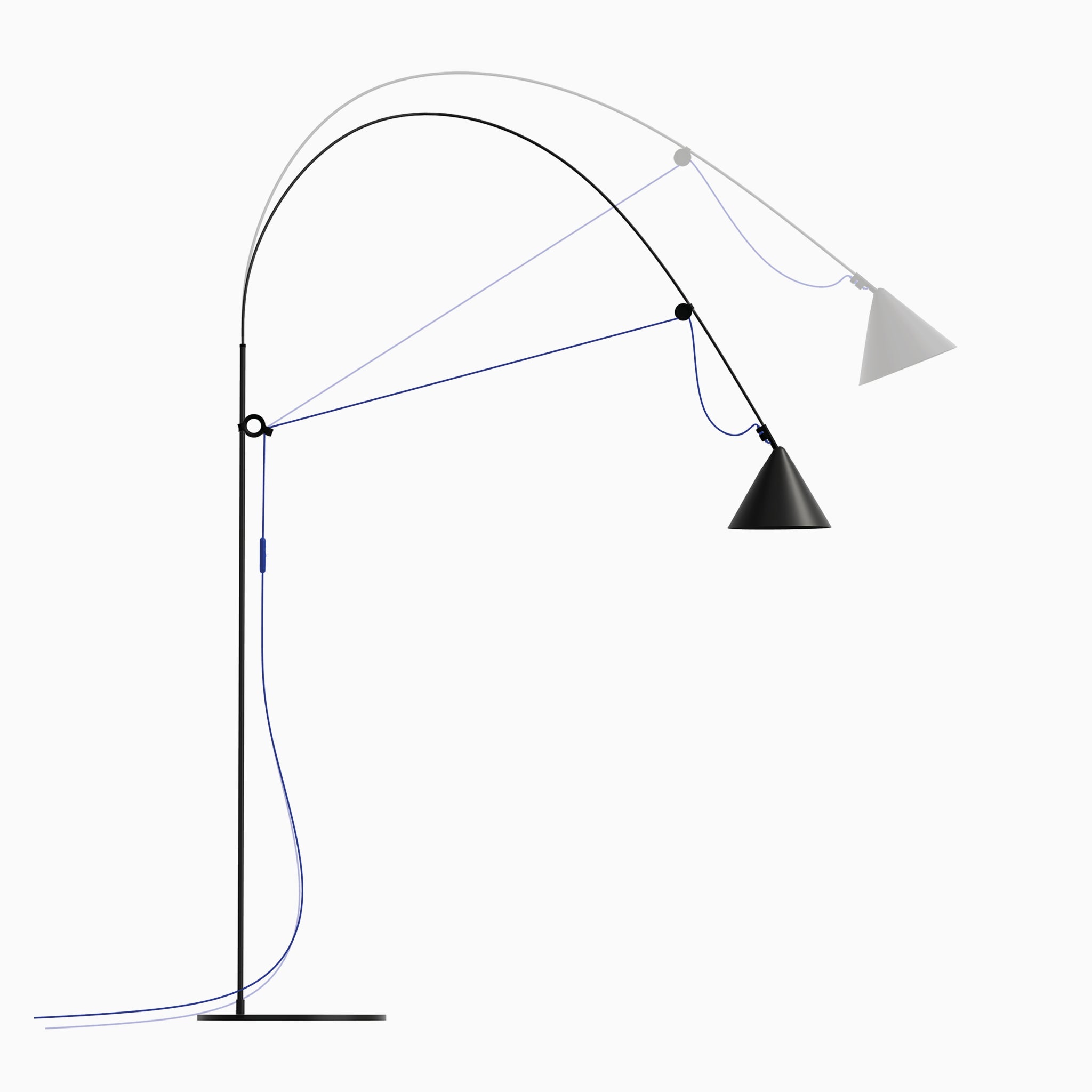 Adjustable AYNO L floorlamp in black with new ultramarin textile cable