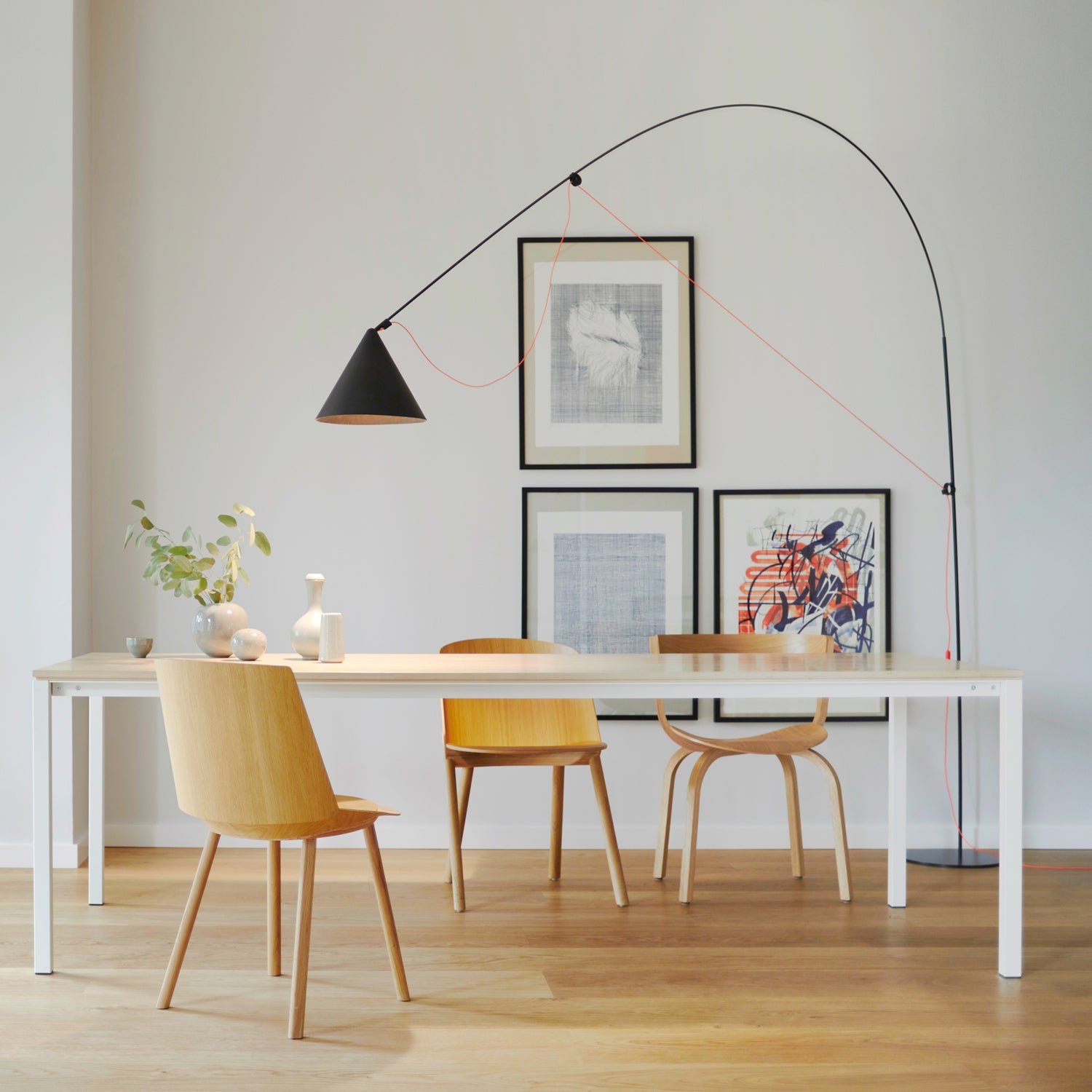 lack Midgard Licht Ayno XL floor lamp with adjustable reach, perfect for ambient lighting for dining and couch tables