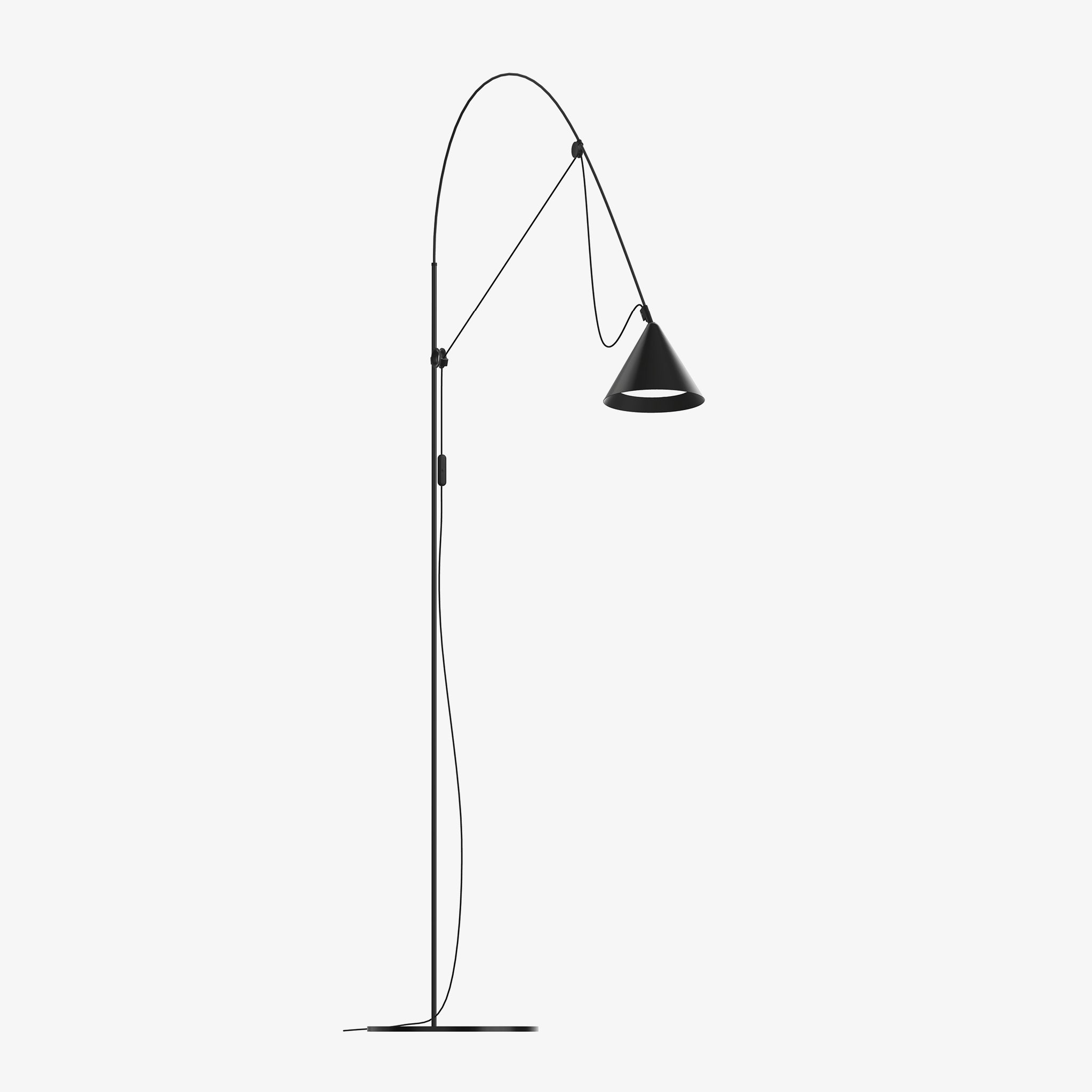 Midgard Ayno L floor lamp in black, with sleek arched arm and minimalist profile
