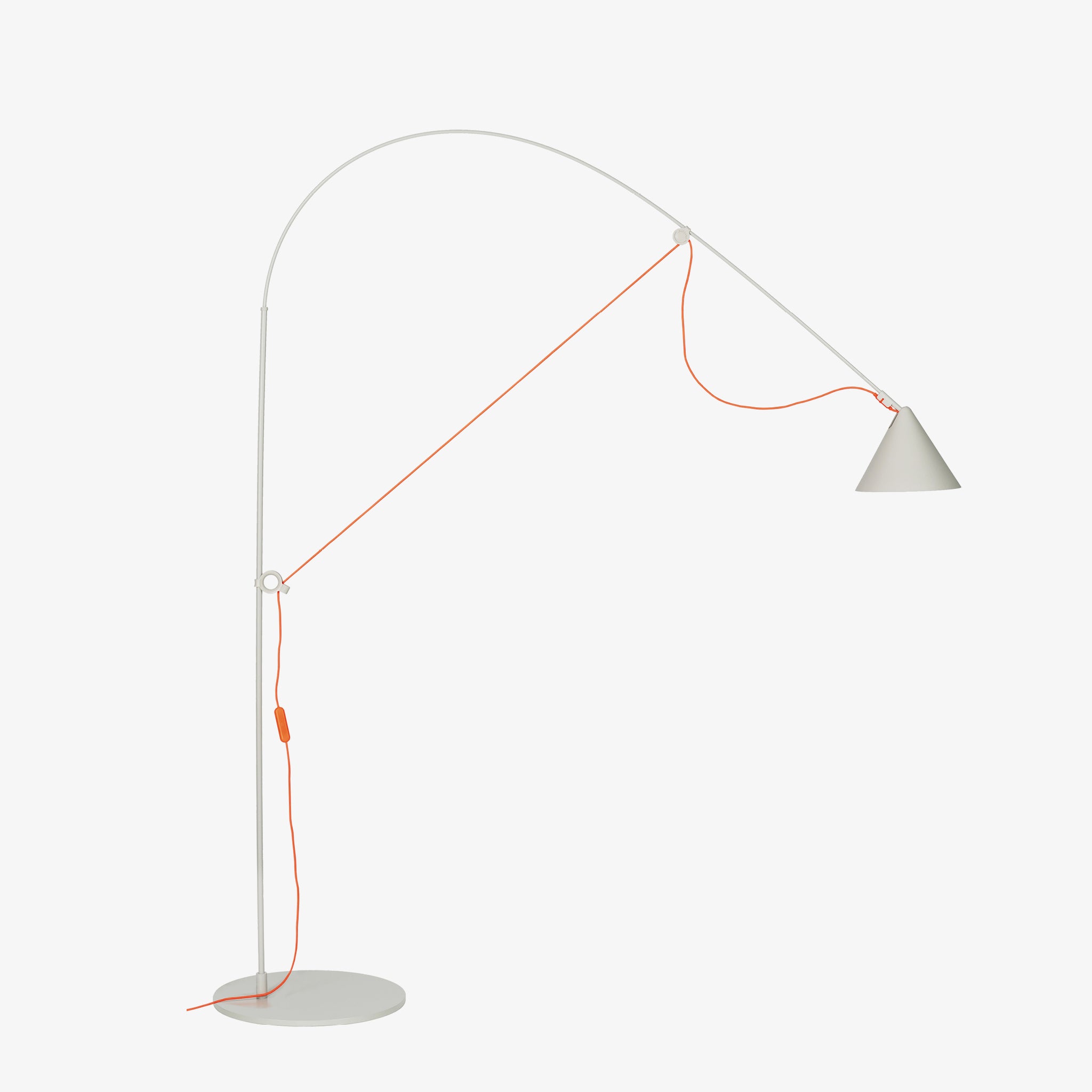 Midgard Ayno L floor lamp in silk grey with sweeping arc silhouette and minimalist design