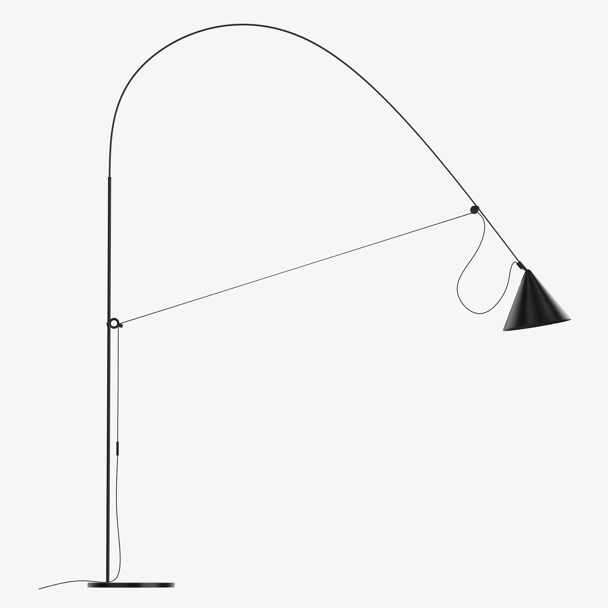 Black Ayno XL floor lamp by Midgard with conical lampshade