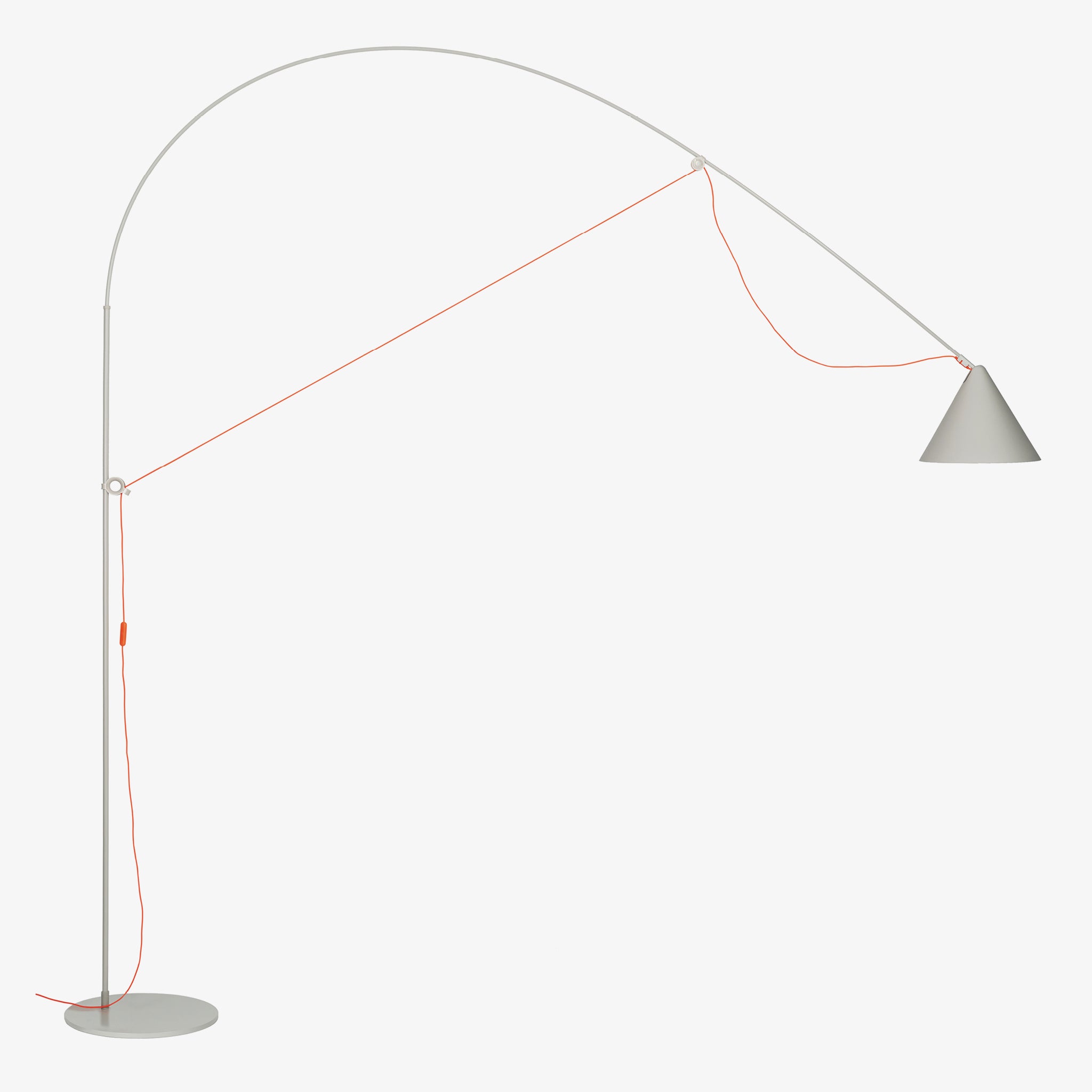 Side profile of the Midgard Ayno XL in silk grey with orange textile cable, emphasizing its arched and adjustable form