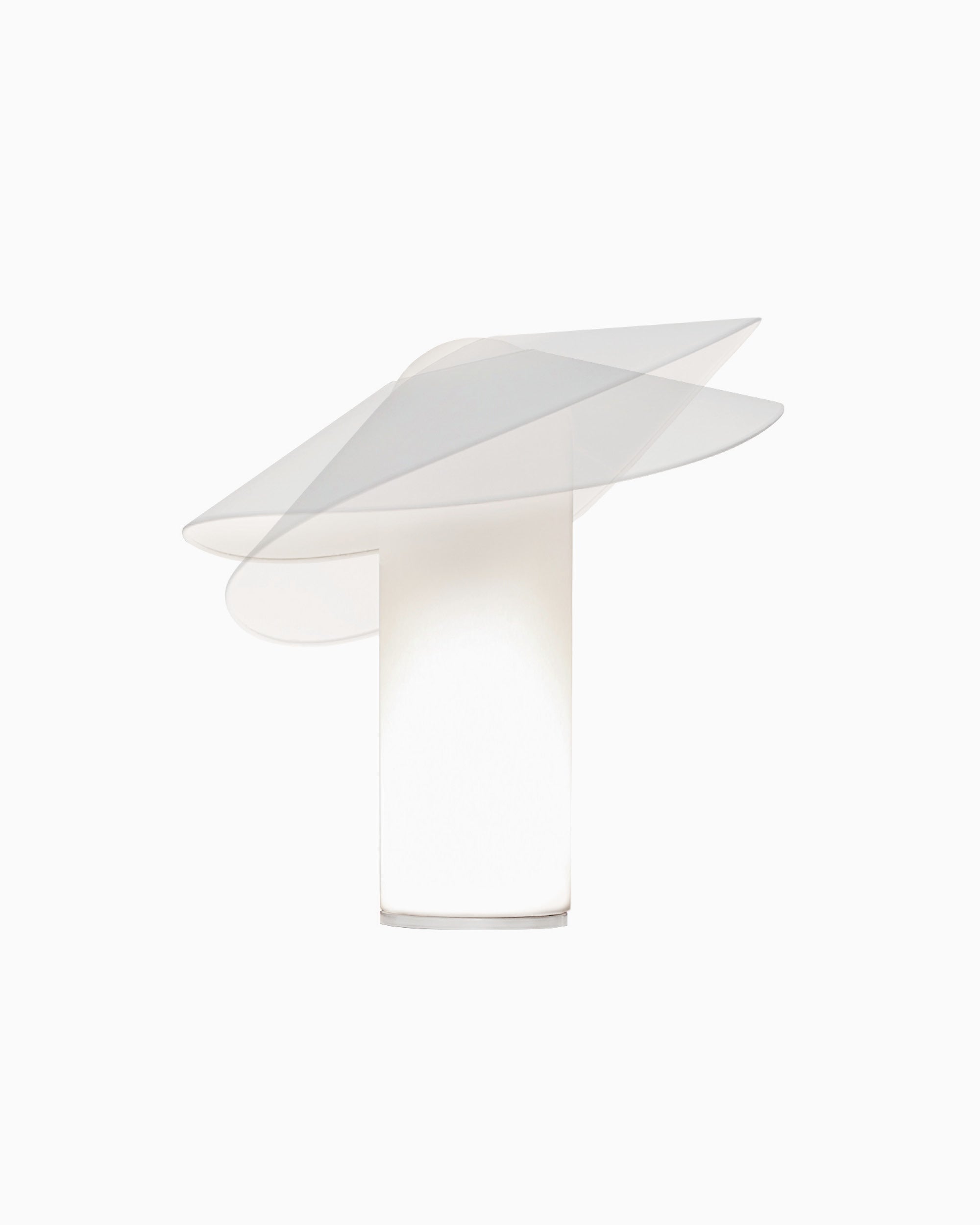 LOJA table lamp designed by Sebastian Herkner for Midgard, with a curved paper shade and hand-blown glass body.