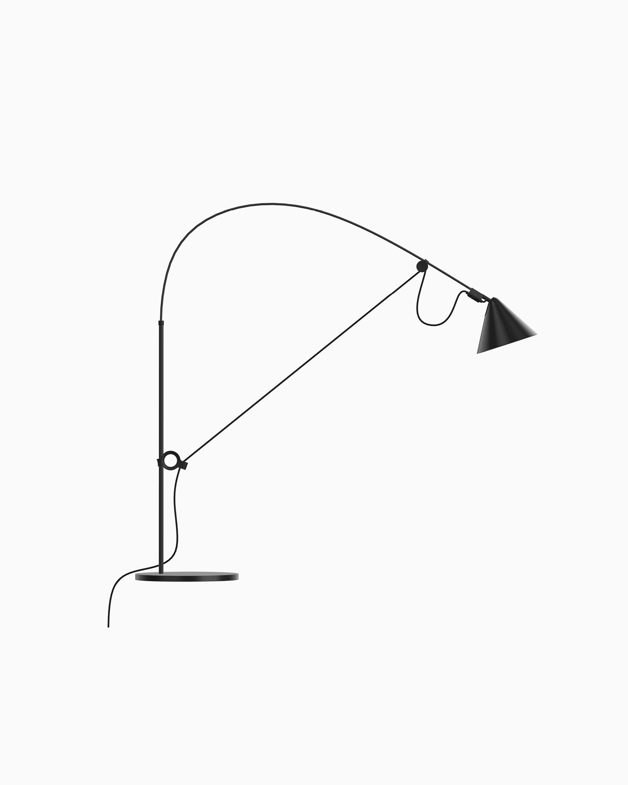 Midgard AYNO S adjustable table lamp in black, patented design by Stefan Diez
