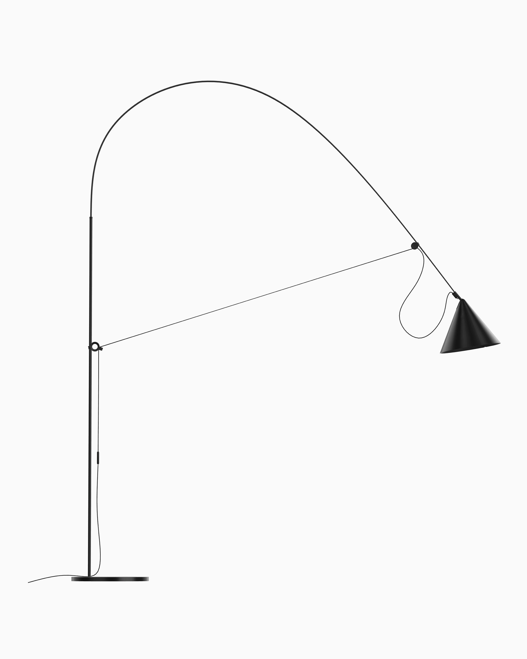 Midgard AYNO XL adjustable floor lamp in black, patented design by Stefan Diez