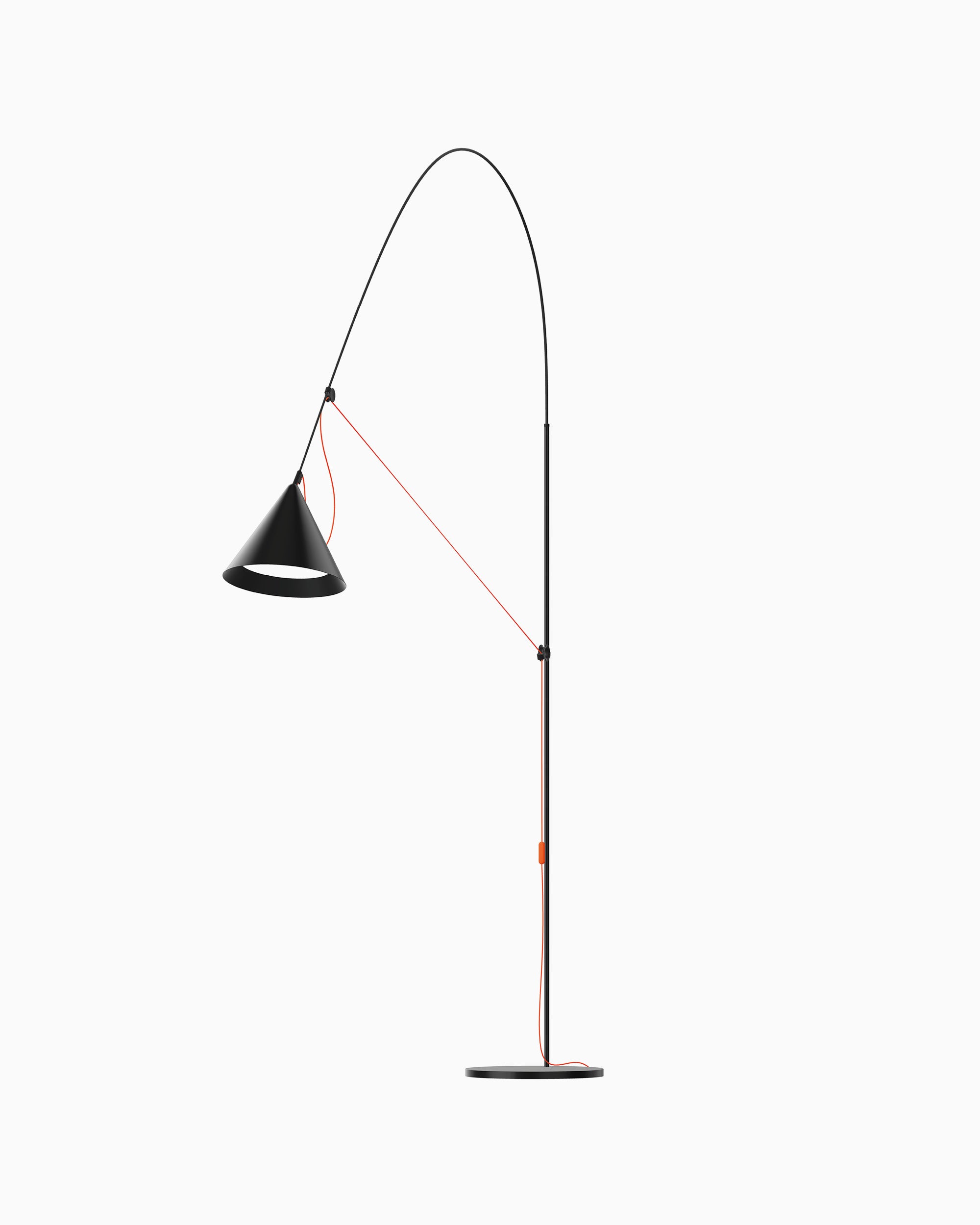 Midgard AYNO XL adjustable floor lamp in black with neon orange textile cable