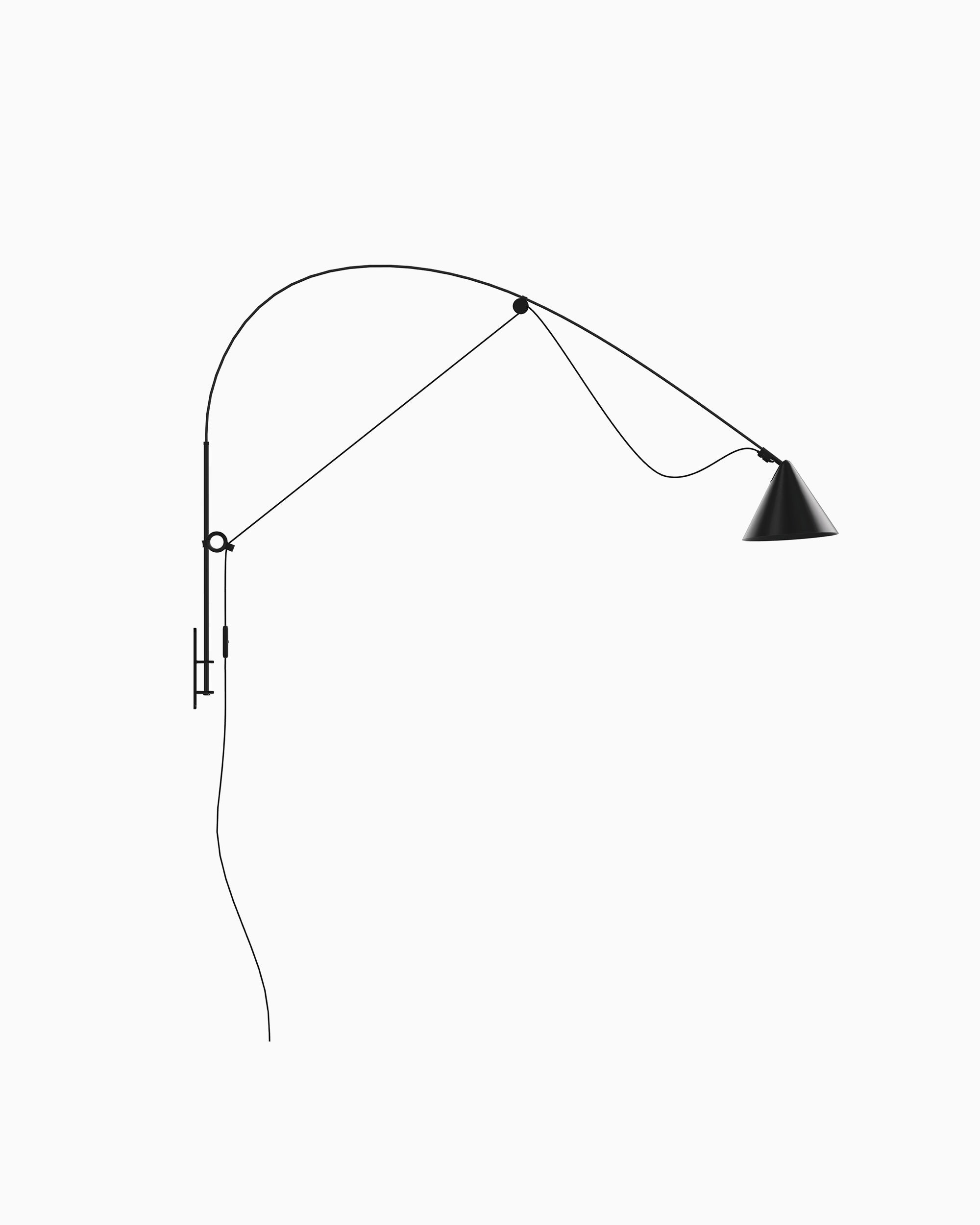 Midgard AYNO L adjustable wall lamp in black, patented design by Stefan Diez