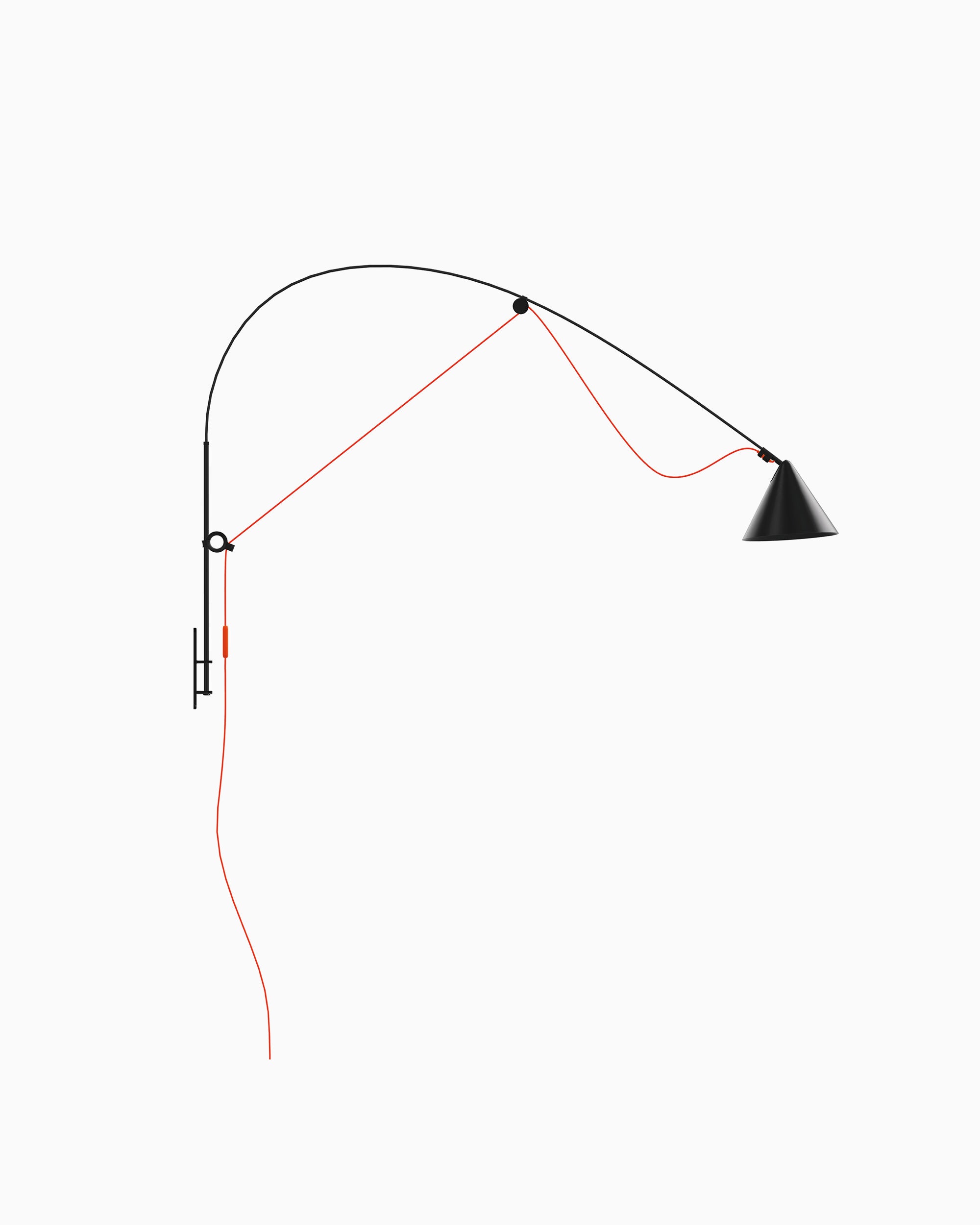 Midgard AYNO L adjustable wall lamp in black with neon orange textile cable