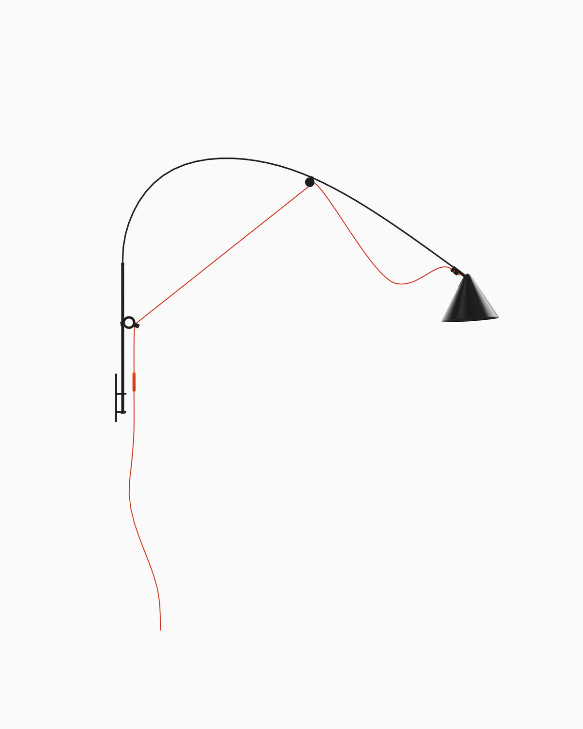 Midgard AYNO L adjustable wall lamp in black with neon orange textile cable