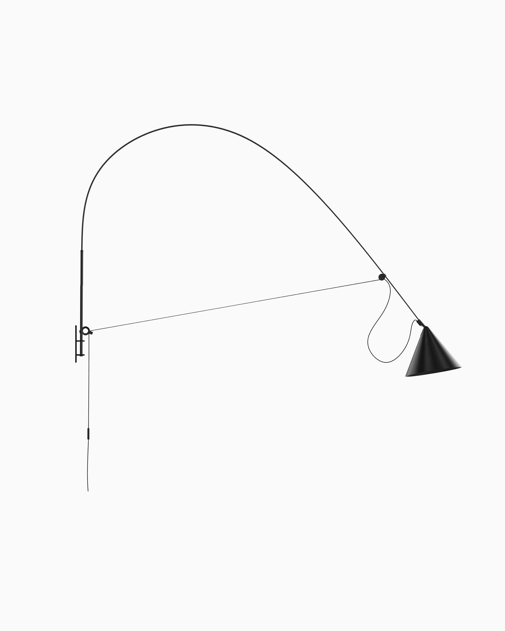 Midgard AYNO XL adjustable wall lamp in black, patented design by Stefan Diez