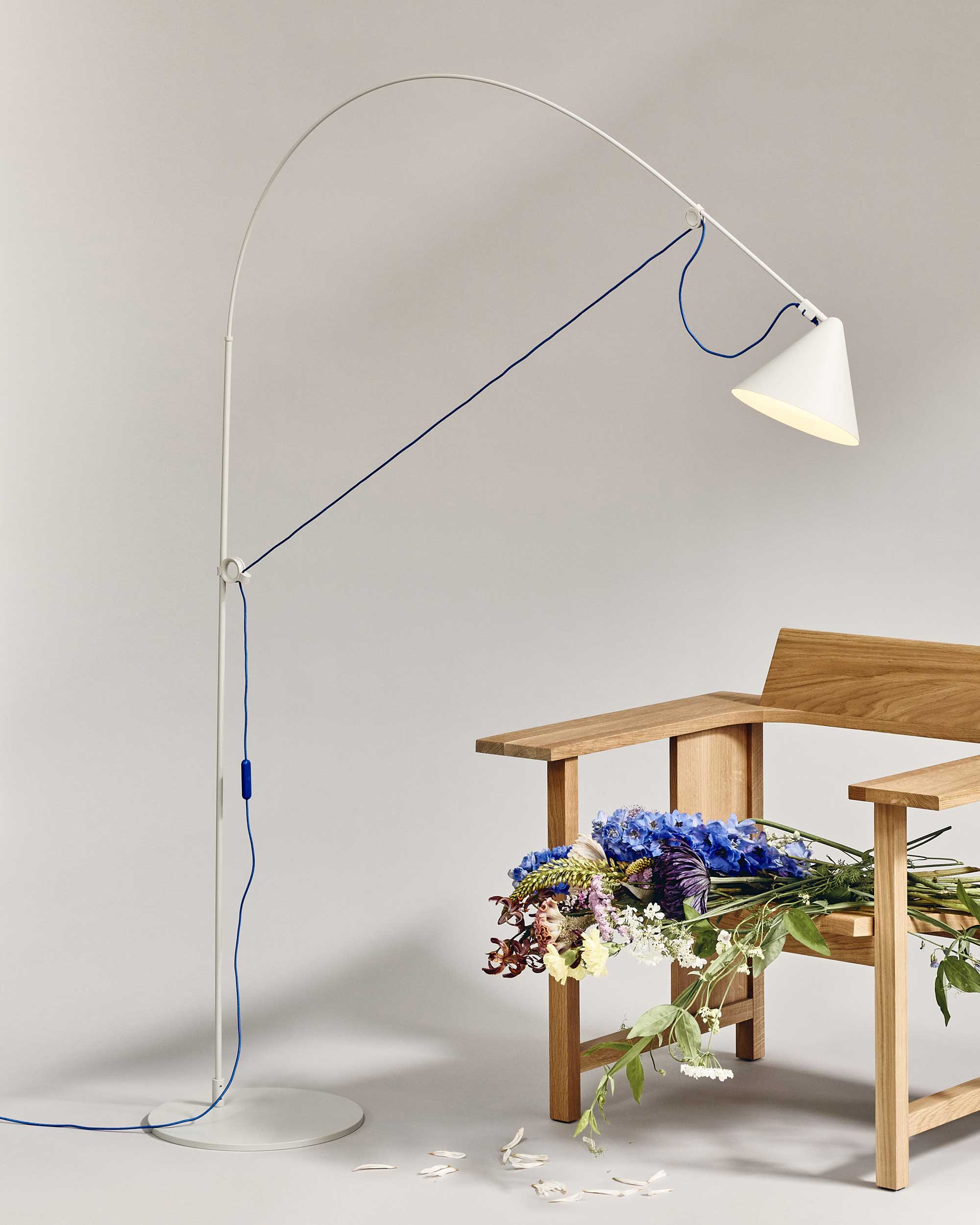 Midgard AYNO L adjustable floor lamp in silk grey in an interior
