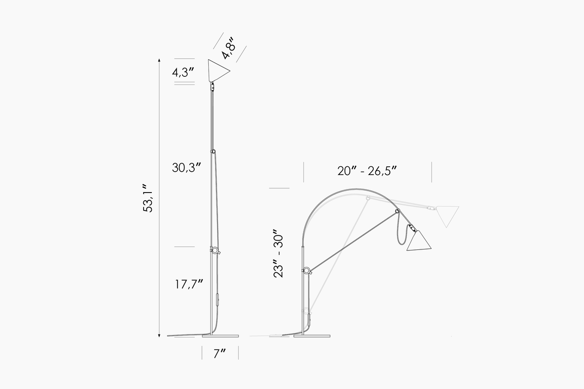 Dimension drawing of the Midgard AYNO S table lamp with measurements in inches