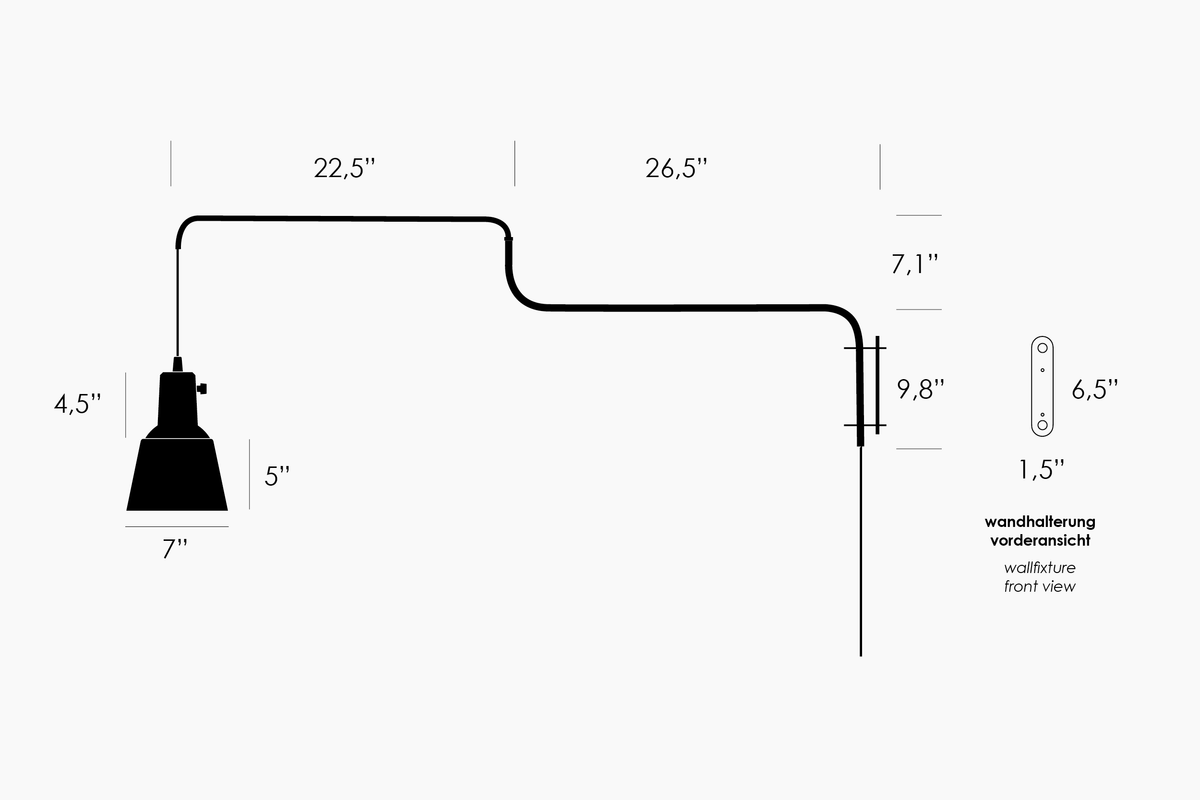Dimension drawing of the Midgard K830 wall lamp with measurements in inches